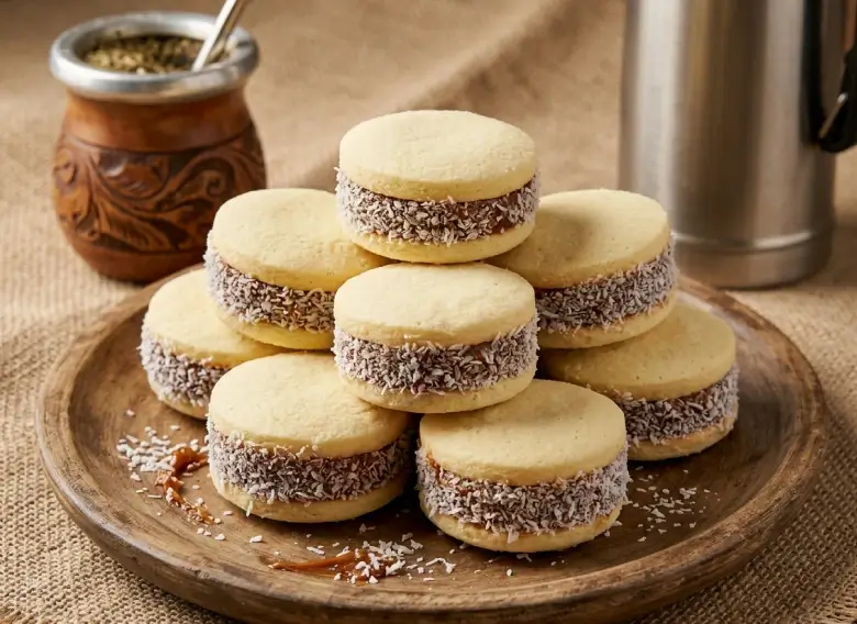 Alfajores de maicena caseros con abundante dulce de leche elaborados por Maru Rodríguez.